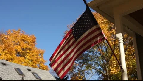American Flag on a Porch in the Fall Video stock 8954886