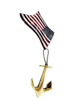 American flag pulled down by anchor Stock Photos