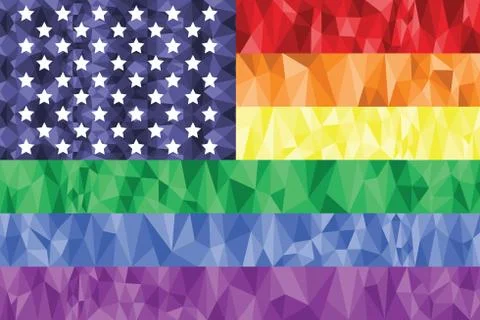 American Flag on the Rainbow Background Stock Illustration