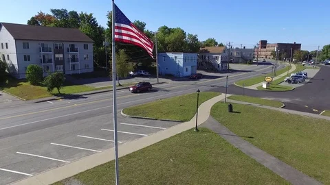 American Flag in Roadside Park Stock Footage 97141920