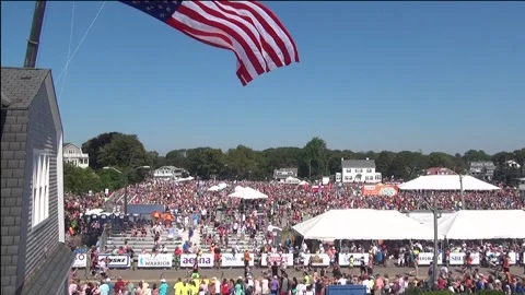 American Flag to runners Cape Cod Stock Footage 171778577