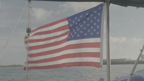 American flag on sailboat Stock Footage 236484398