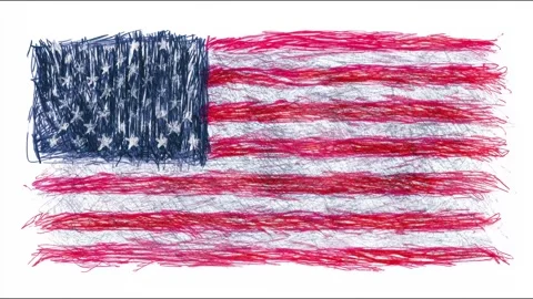 American flag scribbled sketch waving across full screen background texture.. Видео 339791560