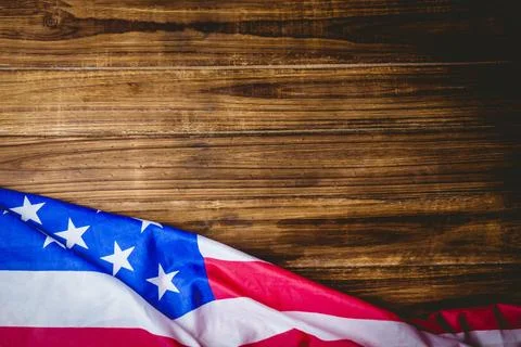 American flag section is draping over rustic wood in flat illustration showing Stock Illustration