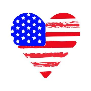 American flag in the shape of a heart. Vector Stock Illustration