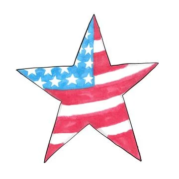 American flag in the shape of a star. Hand-drawn image in marker style Stock Illustration