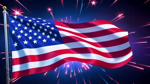 American flag is shown waving with digital effects including glowing particles Stock Footage 301579955