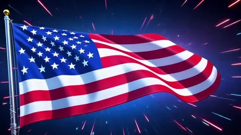 American flag is shown waving with digital effects including glowing particles Stock Footage 301580065