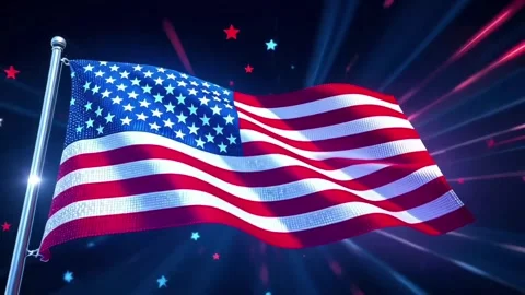 American flag is shown waving with digital effects including glowing particles Stock Footage 301580079