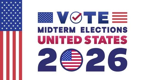 American Flag Side Panel Vote Checkmark White Background 2026 스톡 일러스트