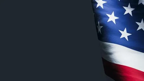 American Flag Side View on Dark Gray Background Copy Space. 3d rendering Illustrazione stock