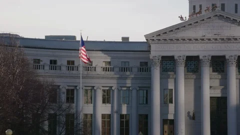 American Flag Slow Motion in front of Denver State Capitol Building Video stock 125553683