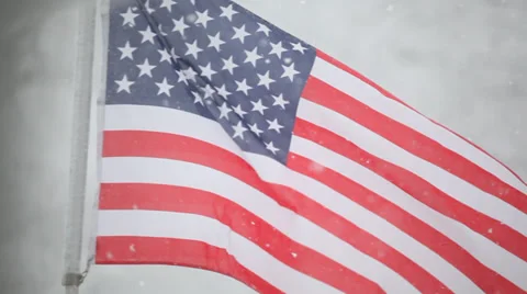 American Flag with snow Stock Footage 35138929