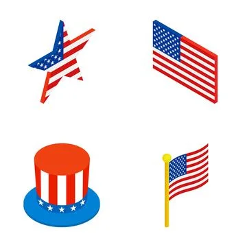 American flag, star, and uncle sam hat symbols set Stock Illustration
