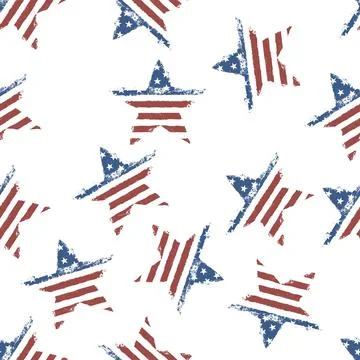 American flag star shaped pattern. Grunge vector seamless background. Illustrazione stock
