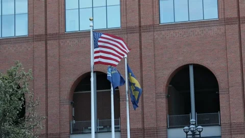 American flag, state of michigan flag, and university of michigan flag Stock-Footage 334988694