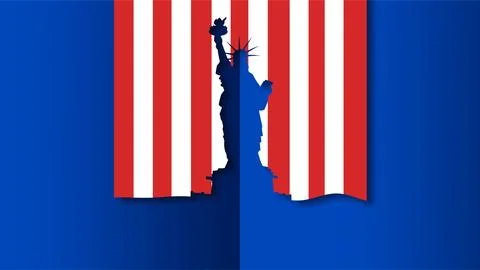 American Flag with Statue of Liberty Backdrop. Stock Illustration