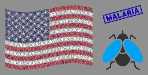 American Flag Stylization of Fly Insect and Textured Malaria Seal Stock Illustration