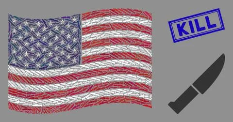 American Flag Stylization of Kitchen Knife and Distress Kill Seal Stock Illustration