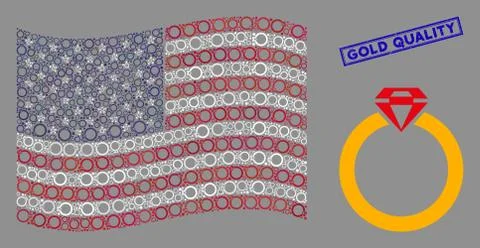 American Flag Stylization of Ruby Ring and Textured Gold Quality Seal Stock Illustration