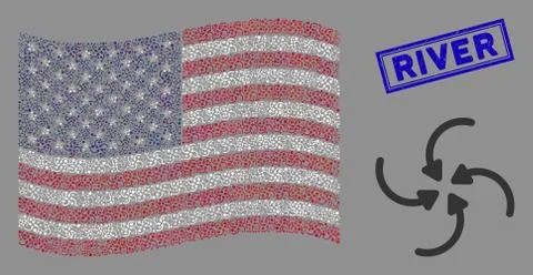 American Flag Stylization of Vortex Arrows and Grunge River Seal Stock Illustration