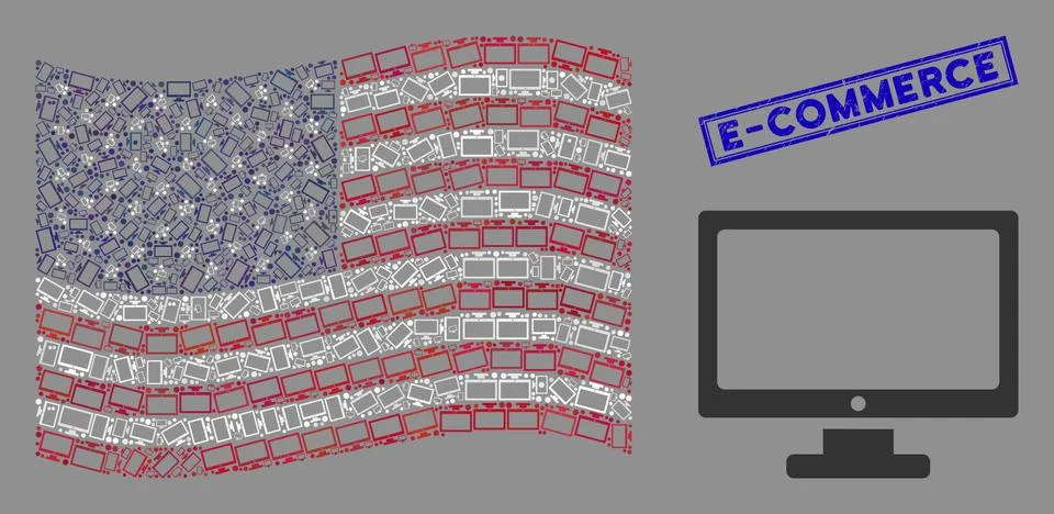 American Flag Stylized Composition of Computer Display and Grunge E-Commerce Stock Illustration