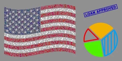 American Flag Stylized Composition of Pie Chart and Textured Loan Approved Stamp Stock Illustration