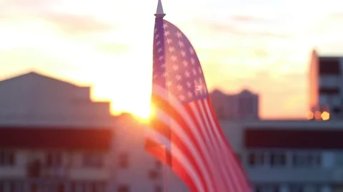 American Flag on a Sunset Background Stock Footage 71269580