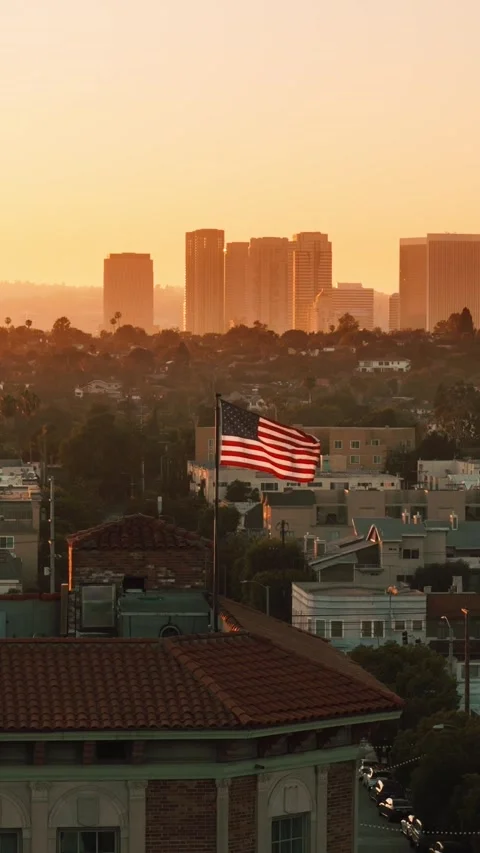 American Flag on Sunset Stock Footage 280279456