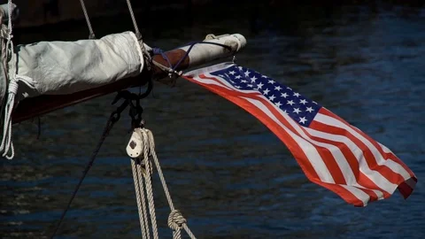 American Flag on a Tall Ship Stock Footage 117620110