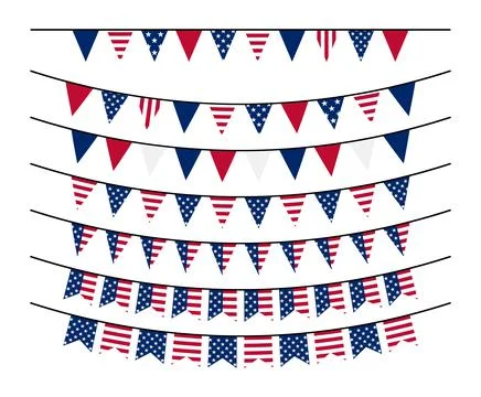 American flag themed vector bunting and garland set. Memorial, labor day. I.. Stock Illustration