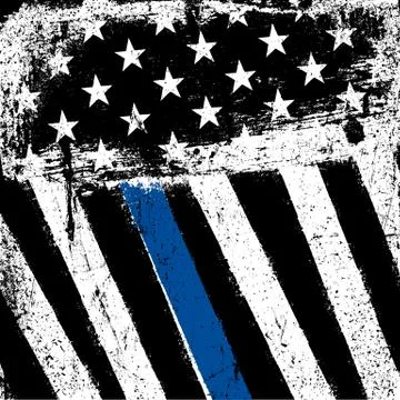 American Flag with Thin Blue Line. Grunge Patriotic Background. Illustration