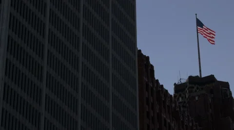 American Flag On Top of Building Stock Footage 47037405