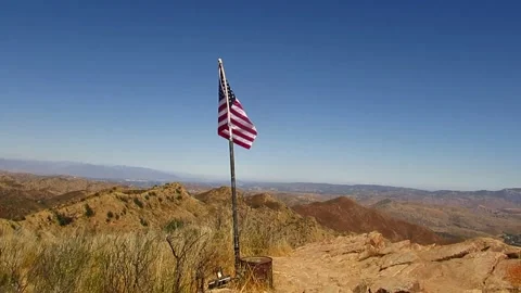 American Flag on Top of a Mountain Video stock 254371266