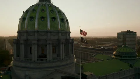 American flag on top of the state capitol building in harrisburg PA Stock Footage 249302784