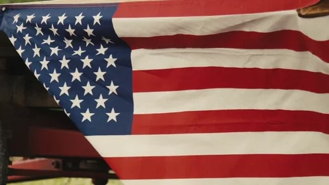 American Flag On Trailer Blowing In Wind Slow Motion 2 Stock Footage 79018853