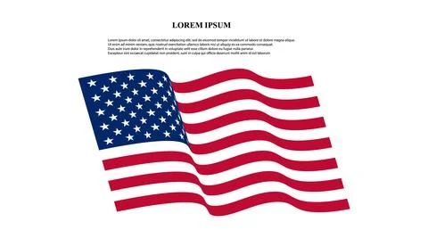 American Flag vector. Wavy USA Flag with lorem ipsum text design. Vector Stock Illustration