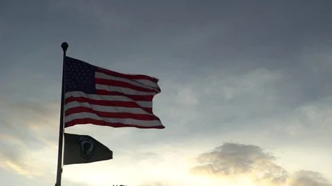 American flag Washington DC World War Two Memorial Pow Flags Stock Footage 71123330