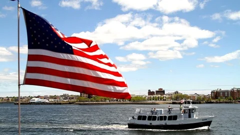 American Flag by the Water Stock Footage 109556229