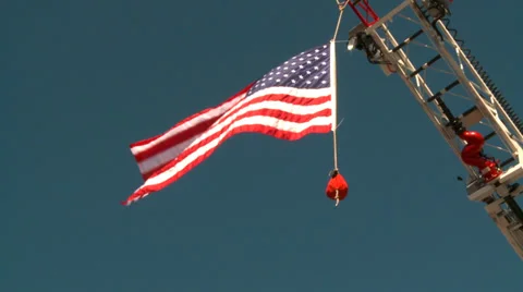 American Flag Wave ladder truck fire tru... | Stock Video | Pond5