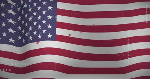 American flag wave starting binary digits drifting code sliding fading showing Video stock 314790353