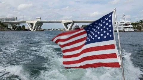 American flag waves on a boat Video stock 73446209