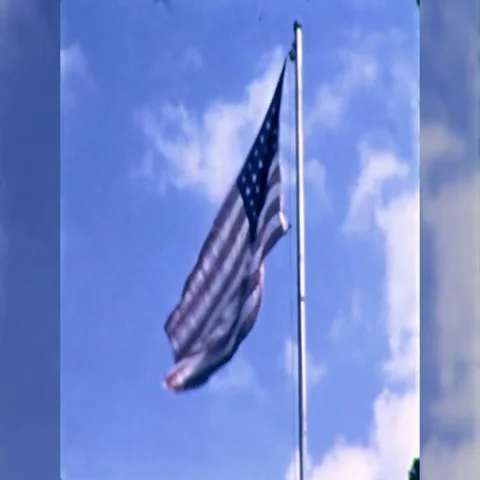 American Flag Waves Flying Flag Pole Pride US 60s Vintage Film Home Movie  Видео 69537805