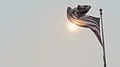 American Flag Waves in Slow Wind and Smoke as Burning Wildfires Rage in the west 4k or 4k+ Resolution