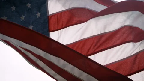 An American Flag Waves in the Wind Against a White Background Stock Footage 270387414