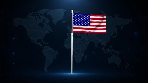American flag waving on a digital world map background. Stock Footage 340414332