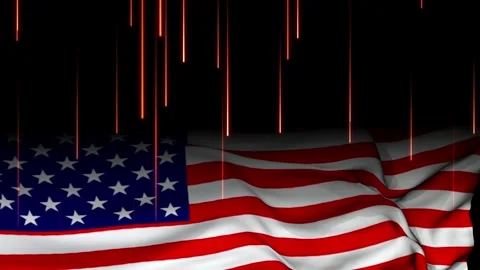 American flag waving gently with vertical glowing orange light streaks falling i Video stock 335668052