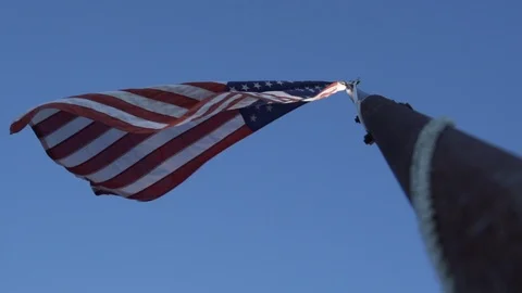 American  Flag Waving Low Angle Day Video stock 92179744