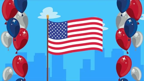 American flag waving with red white blue balloons for independence day cele.. Stock Footage 338401704