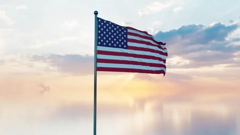 American Flag waving in sky Stock Footage 310693909